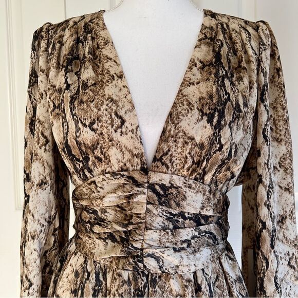 Ronny Kobo Snakeskin Orzoro Asymmetric Hem Dress Tan Medium MSRP $398 - Picture 4 of 11